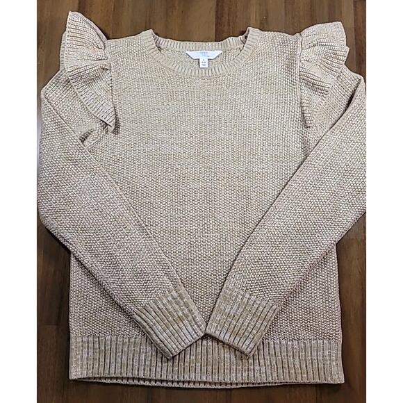 Time and Tru Flutter Sleeve Crewneck Sweater Tan Women’s Small NWT Long Sleeve - Picture 4 of 9